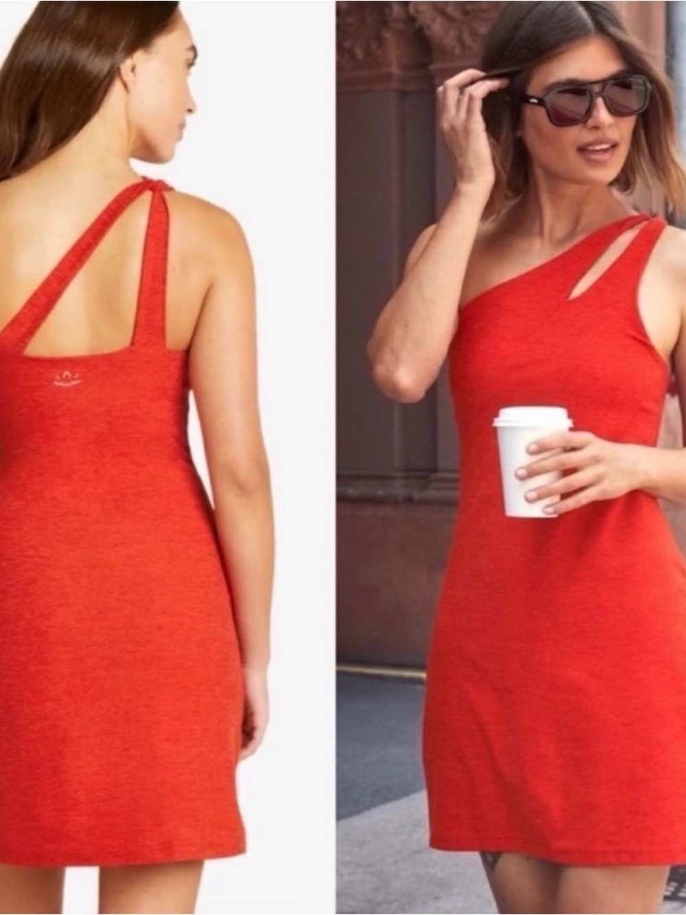 Beyond Yoga One-Shoulder Red Knit Dress